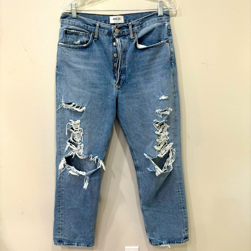 Agolde Distressed High Waist Straight Leg Organic Cotton Jeans Women’s Size 28